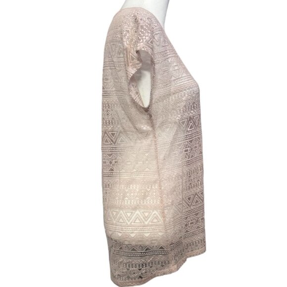 Cato Ultra Sheer Tribal Pattern Soft Pink Tee Size S - Picture 2 of 7